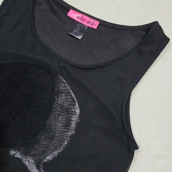 Retro Doll Skull Tank Dress ✦ S Black High-Low Hem ✦ Sheer Overlay NWOT - Picture 7 of 16